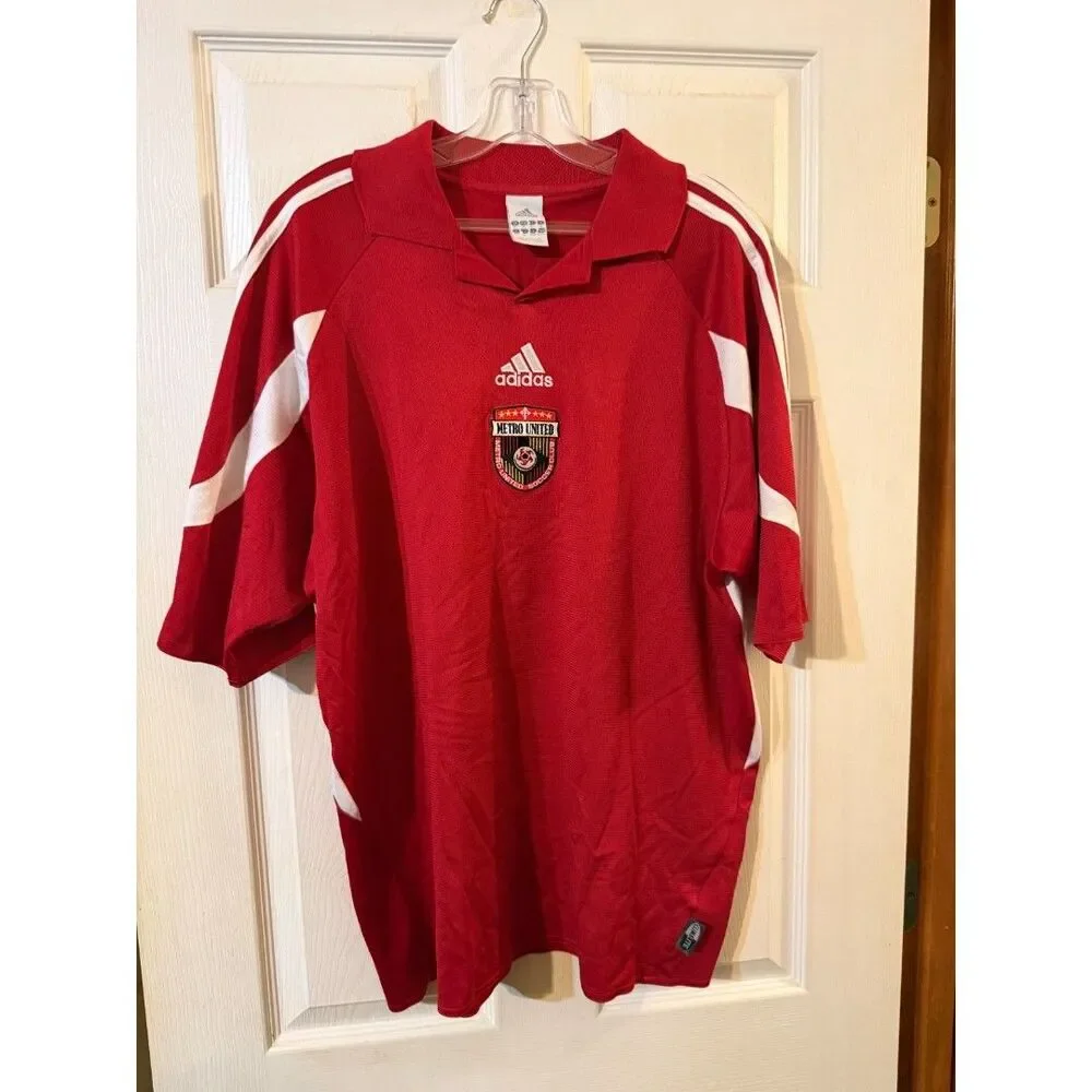 Vintage Adidas Metro United Soccer Jersey Men’s XL Red White ClimaLite